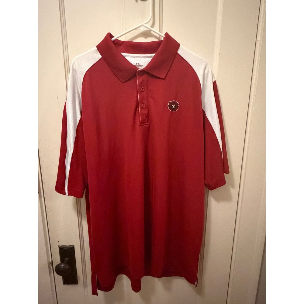 Under Armour Mens XXL Red White Medinah Country Club Golf Polo Shirt Snags